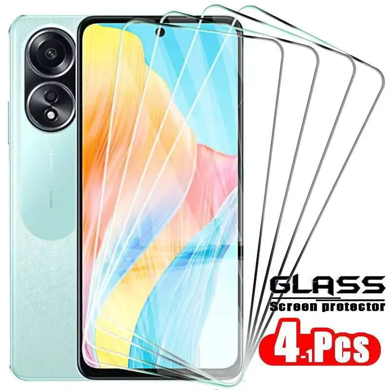 

4-1 Pcs Protective A78 A58 4G Screen Protector Tempered Glass On For Oppo A98 A97 A38 A56S HD A96 5G A77 A76s A17