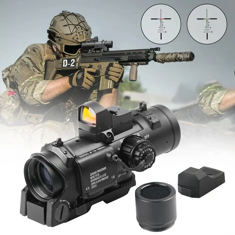 Quick Detachable Tactical 1x-4x Fixed Dual Role Optic Rifle Scope with Mini Red Dot Scope RMR for Rifle Hunting Airsoft Shooting