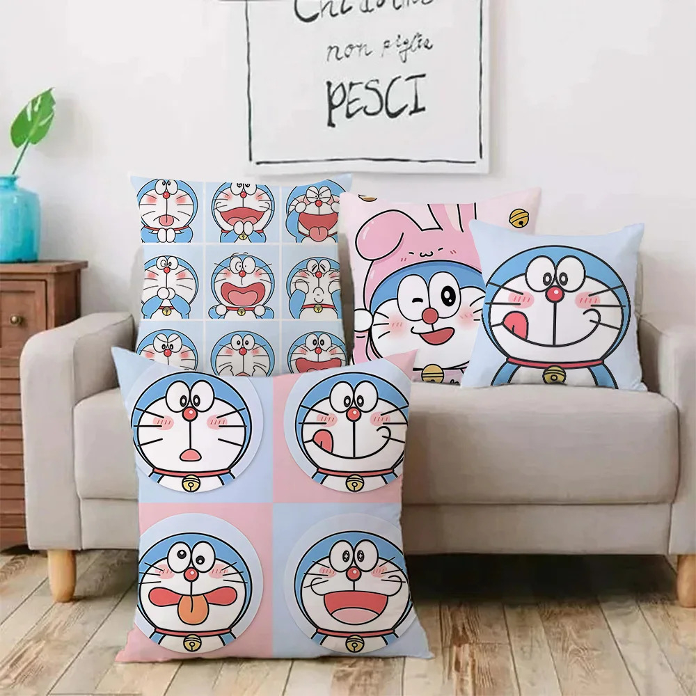 Fundas de almohada con diseño de gato Robot de dibujos animados, Doraemones, sofá decorativo de dibujos animados para el hogar, funda de cojín bonita de felpa corta con estampado de doble cara