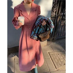 Autumn Winter New Light Luxury Vintage Corduroy Dress Solid Suit Collar Button Simple French Waist A Line Long Sleeved Dresses