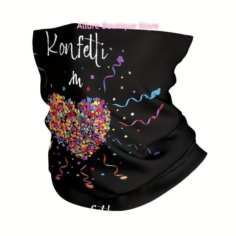 Printed Scarf, Colorful Confetti, Heart Shape, Black Background, Multifunctional Polyester Headscarf And Face Mask, Unisex, Suit