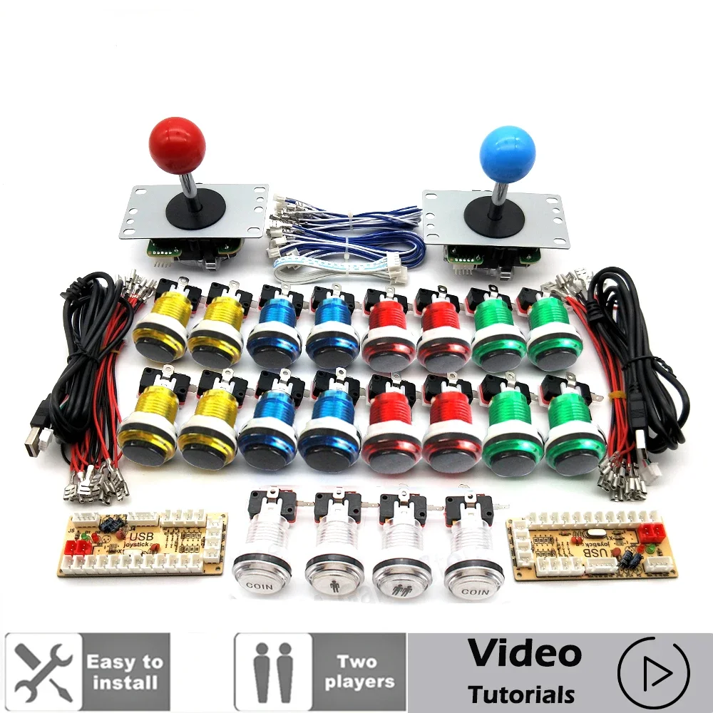 SANWA 조이스틱 스위치 복사 아케이드 캐비닛 키트, 투명 블랙 LED 푸시 단추 스위치, 2 플레이어 코인, USB PC 라즈베리 파이, 제로 딜레이, 5V