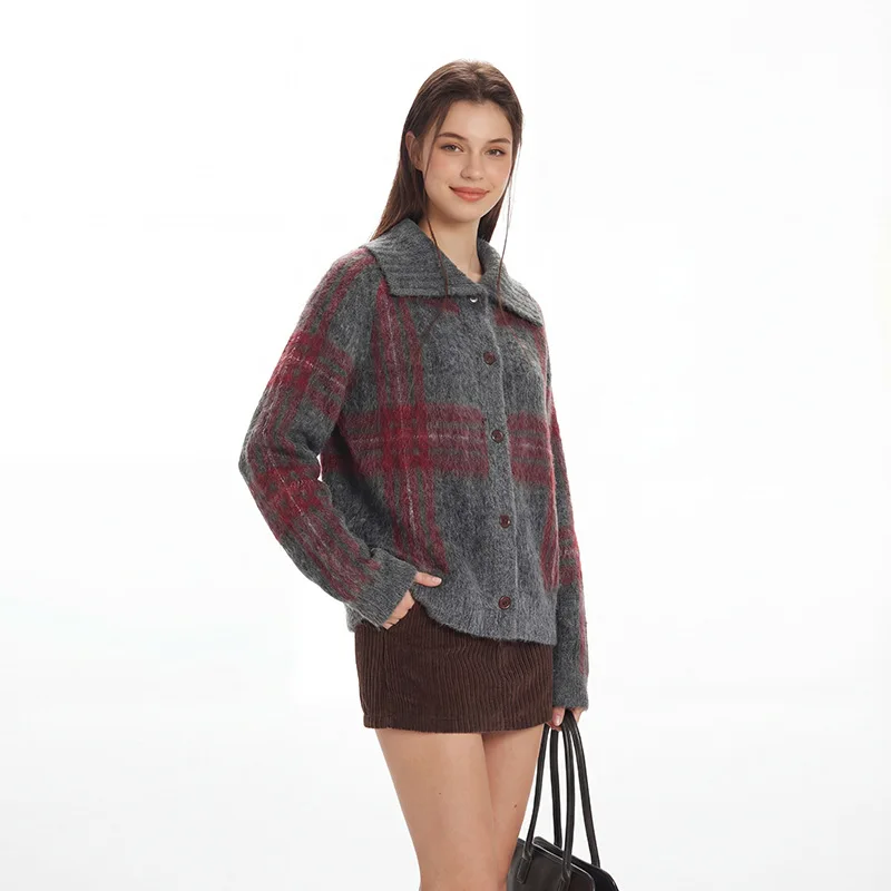 Women's Sweater Top Spring American Lapel Cardigan Sweater For Men And Women Loose Plaid Lazy Retro Outer Knitwear Cardigan Tops