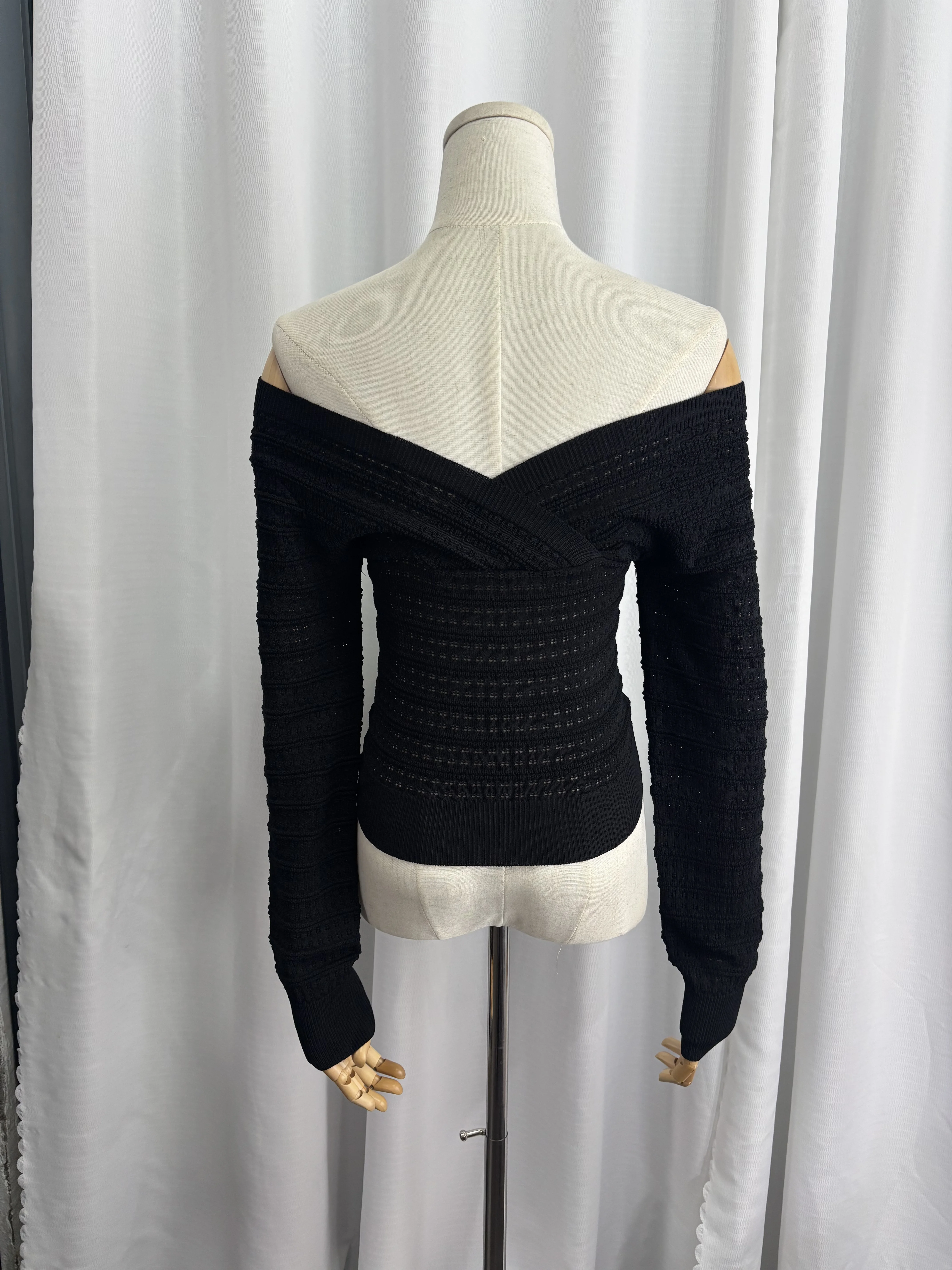Real Shot Sexy & Innocent Hollow Strickoberteil für Damen, schulterfreies U-Boot-Ausschnitt 2-Wege-Wear Cold – Schulter-Basic-Shirt, Elega