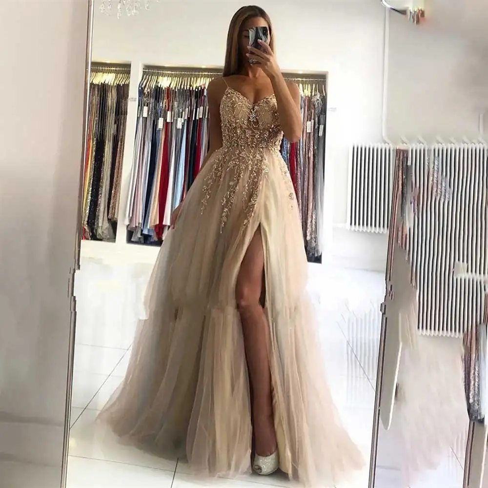 

Women's Formal Evening Gowns Spaghetti Straps Appliqué A-Line Evening Dresses Women Elegant Formal Celebraty Dress For Women
