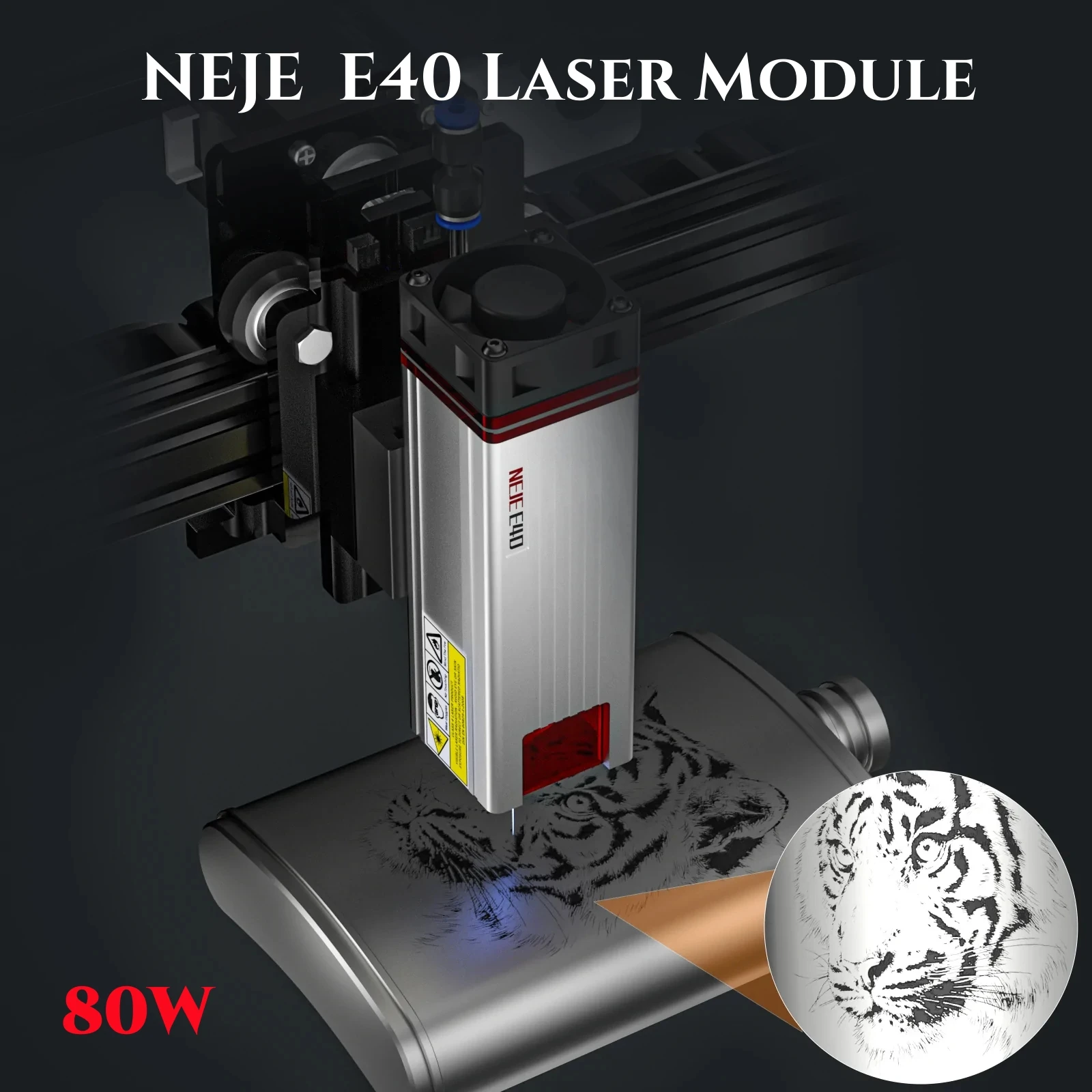 NEJE 80W E40 Laser Module Kit Built-in High Pressure Air Assist for Professional Stainless Steel Engraving and Wood Cutting Tool