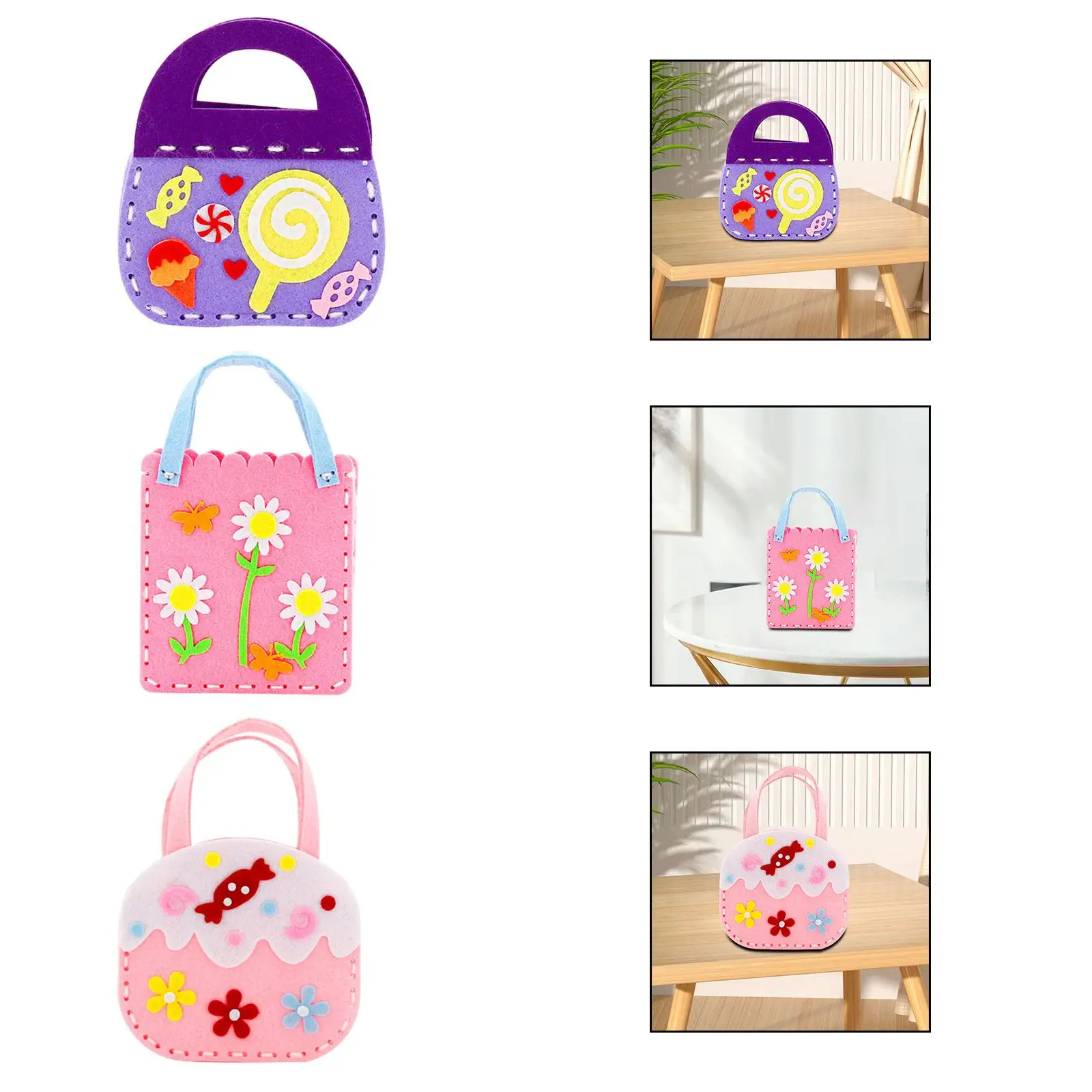 Kit de bolsa de costura no tejida para niños, bolsa de dibujos animados para manualidades, juguete de actividades, aprender a coser, juego de fabricación de bolsos de almacenamiento