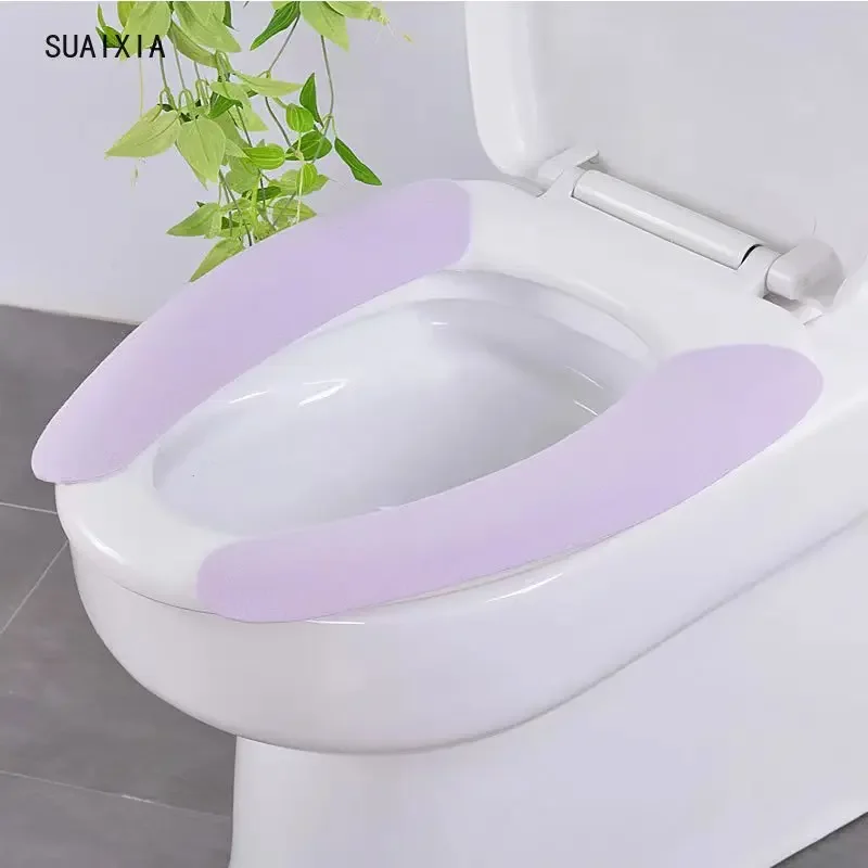 Toilet Seat Cover WC Paste Toilet Sticky Seat Pad Washable Soft Candy Color Bathroom Warmer Seat Lid Cover Pad Cushion