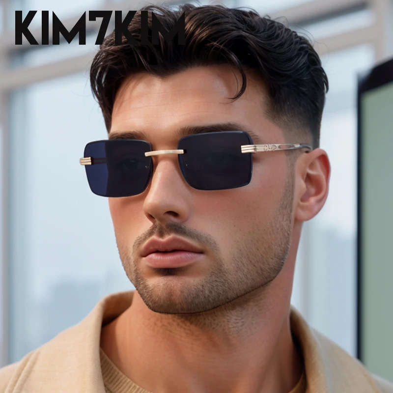 

2025 Classic Rectangle Rimless Sunglasses Men Luxury Brand Fashion Small Frame Sun Glasses For Male Punk Traveling Eyewear UV400