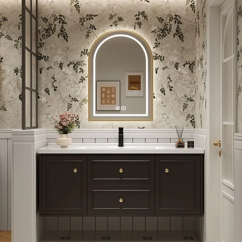 Nest French Solid Wood Paint Bathroom Cabinet Combination Ceramic Integrated Hand Wash Basin Washbasin Cabinet Toilet Set