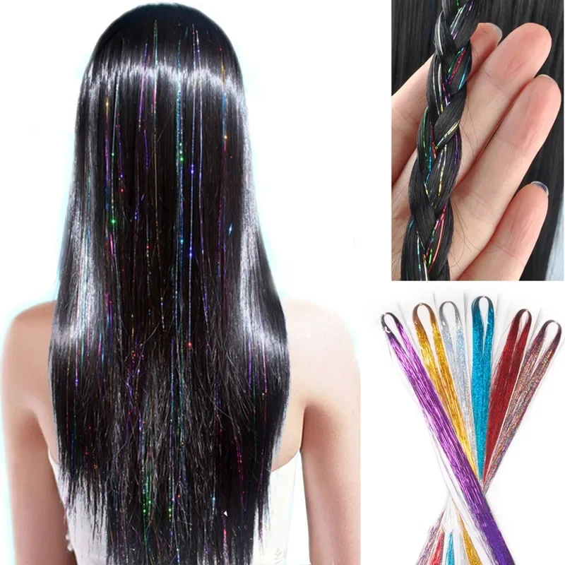 Accesorios de extensión de cabello ostentosos de 93cm, extensiones de cabello de alambre metálico brillante de oro láser, herramienta de trenzado de