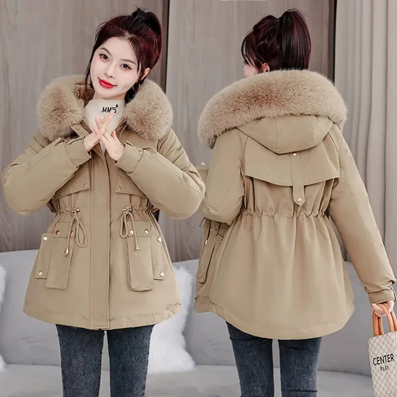 2024 New Winter Parka Fashion Long Coat Women Wool Liner Hooded Parkas Jacket Slim With Fur Collar Warm Snow Wear Padded Clothes