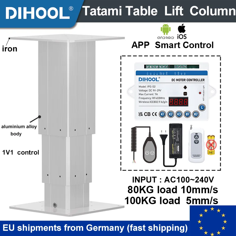

Electric Tatami Lift Table Column APP Remote Control Support Pillar Aluminum 100kg/80kg Load Adjustable Desk Platform Actuator