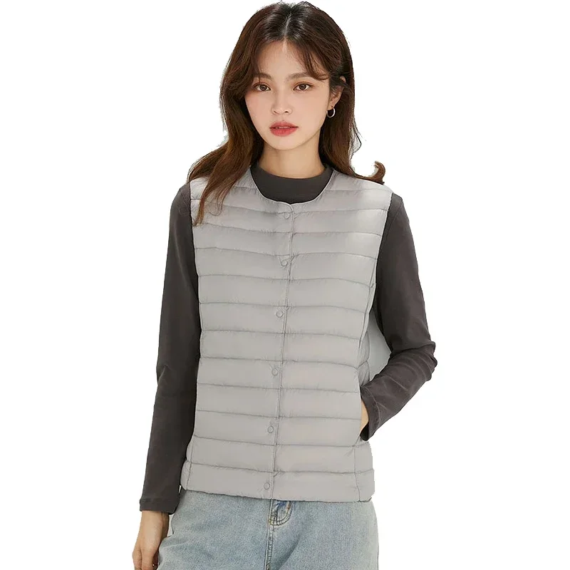 Spring Autumn Women Ultra Light Thin 90 Down Vest White Duck Down Warm Winter Slim Waistcoat Under Parka Female Portable Outwear