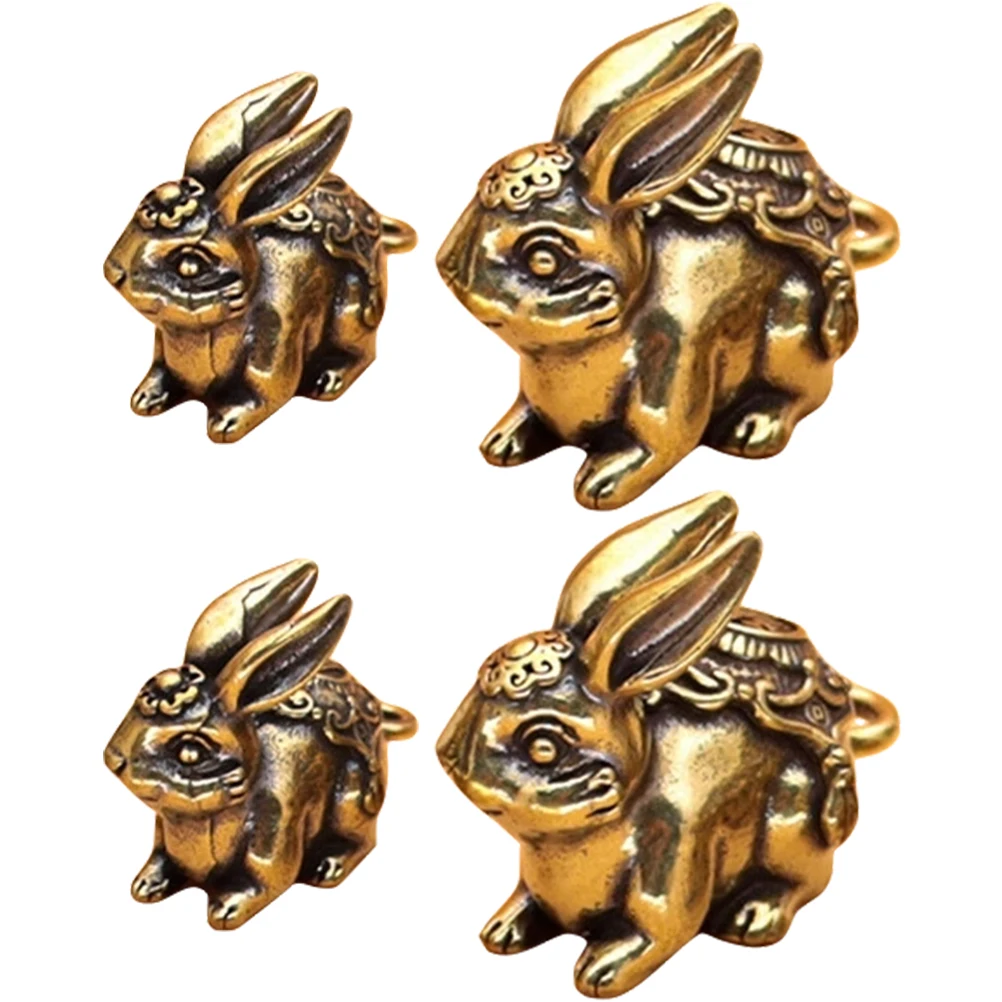 

4 Pcs Key Chain Accessories Brass Rabbit Pendents Retro Hanging Ornaments DIY Craft Decorations Metal Charms Jewelry Parts