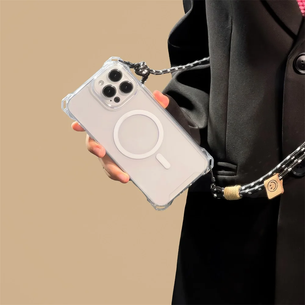Coque de téléphone magnétique transparente pour iPhone 17 Pro Max 17 16 15 16 Pro Max 13 12 11 14 Air Capinha Capa rigide (cordon non inclus)