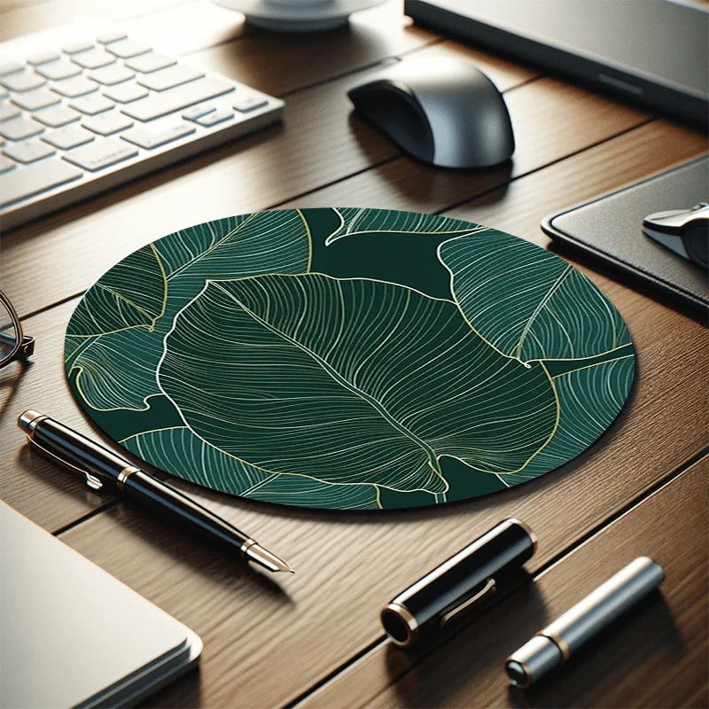 

Green Leaf Design circular mouse pad , suitable for office and gaming, home desk mat, computer and laptop decoration