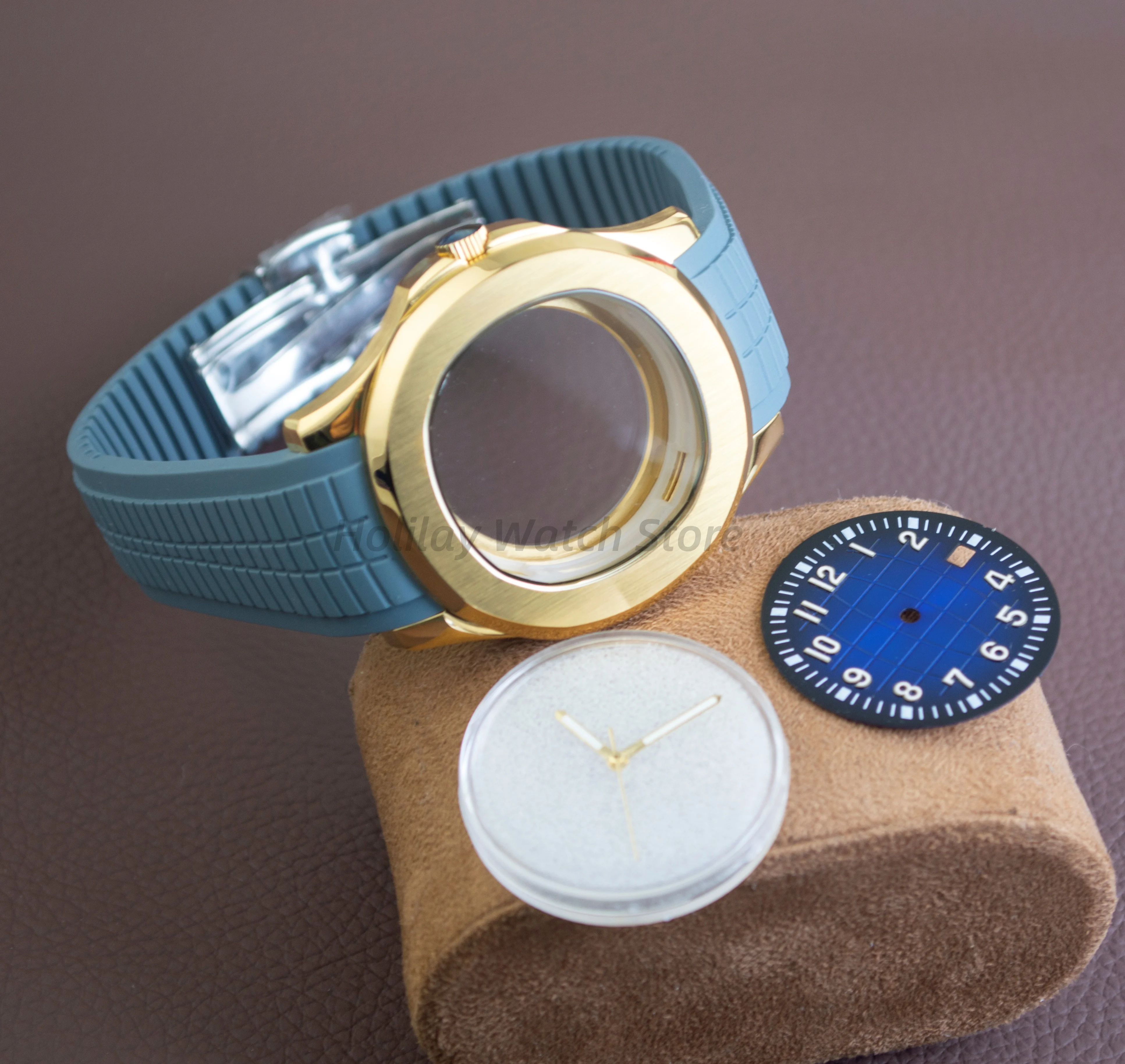 

42mm NH35 Stainless Steel Case for AQUANAUT Nautilus Case Strap 10ATM Waterproof Watchcase Rubber Strap fit NH35 Movement Parts