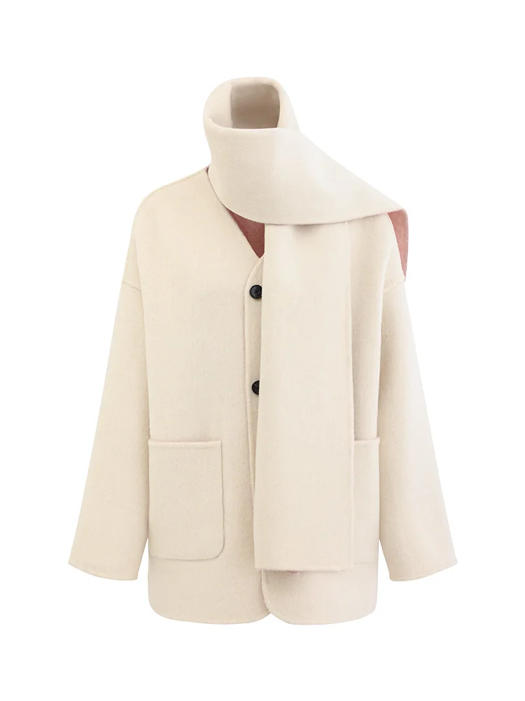 Elegant Wool Blend Coat Double-Faced Winter Jacket Women Loose Warm Casual Outerwear Chic Reversible Overcoat Petite Young Look