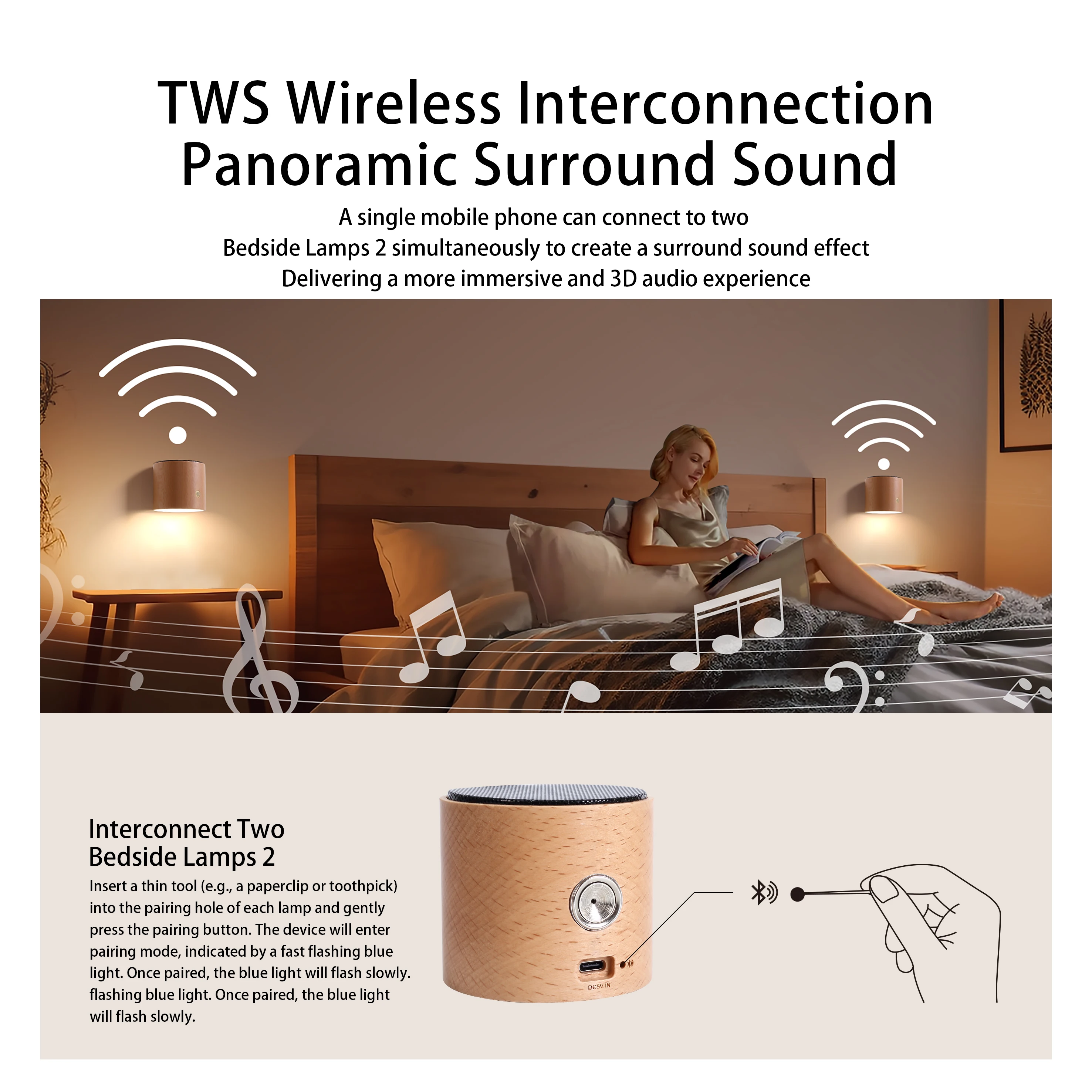 Bluetooth Bedside Lamp with Speaker - Rechargeable LED, Magnetic Mount, 3-Mode Touch Dimming for Bedroom & Nightstand