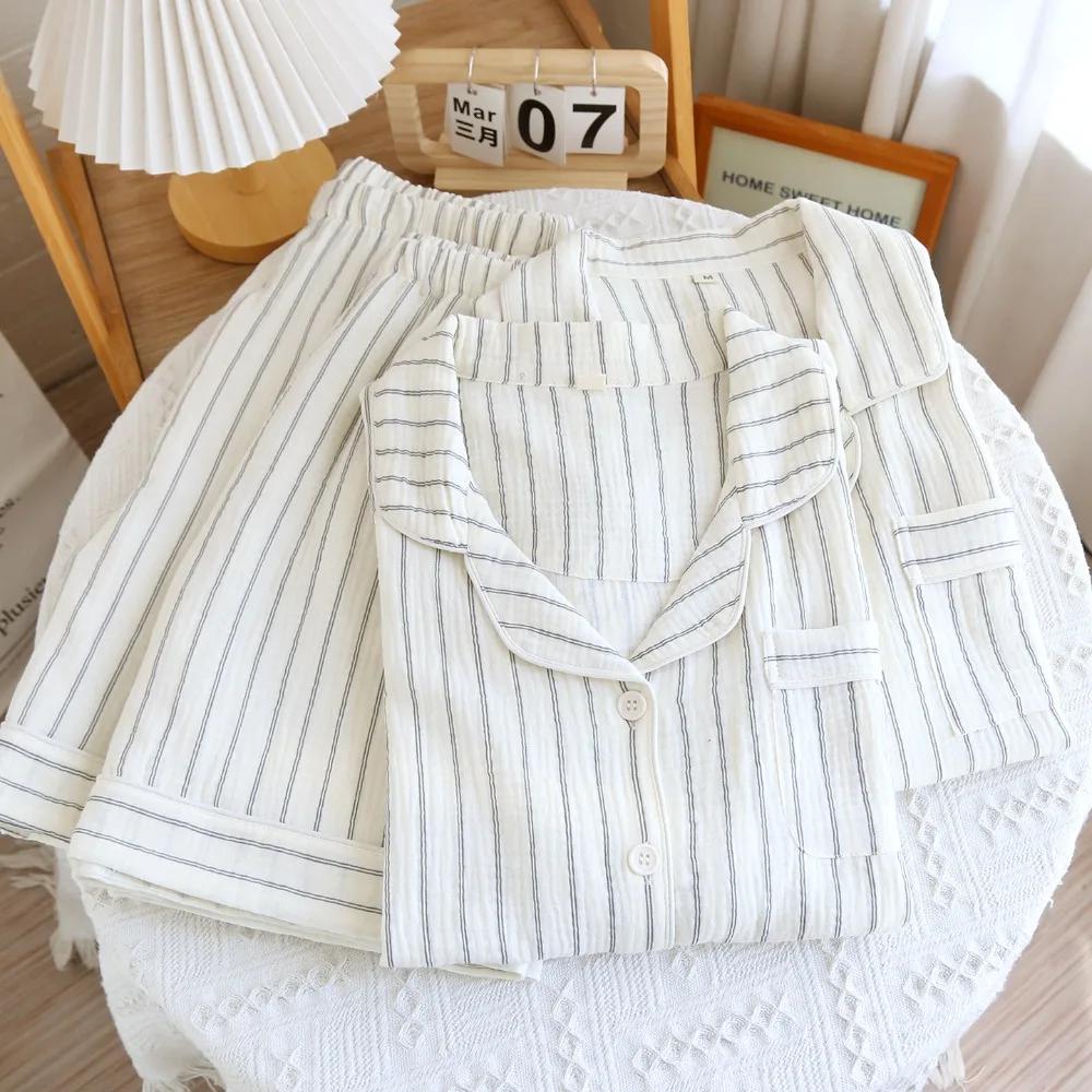 Striped Summer 2026 New Pyjamas 2 Piece Set Pajamas Couple Short Sleeve Button-Down Pyjamas Suit Pijama Women Men Loungewear