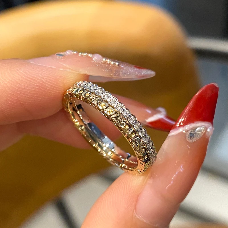 Aazuo Fine Jewelry 18K Pure White&Yellow Gold Real Natrual Diamonds Fairy Engagement Ring For Woman Charm Jewelry Birthday Gift