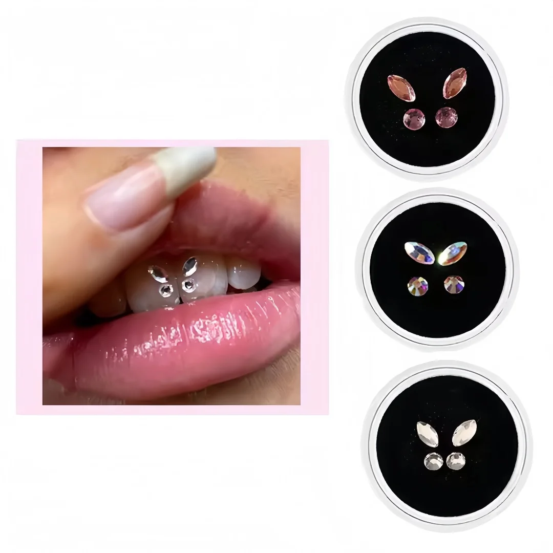 4Pcs/Box Dental Crystal Teeth Gems Beauty Diamond Tooth Jewelry Ornament Butterfly Tooth Gems Teeth Jewelry Gem Decor Christmas