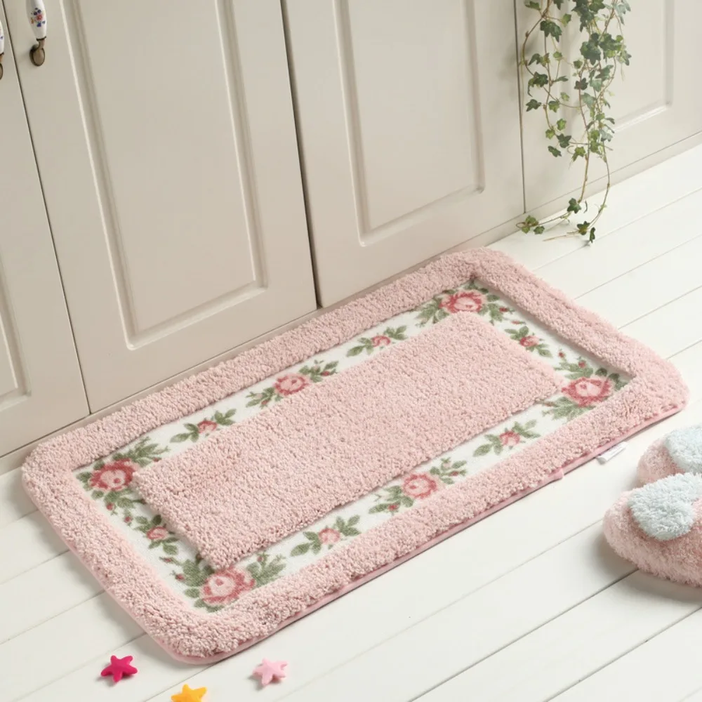 1 Stück neuer rosa rosa Teppich aus Mikrofaser, 40,6 x 61 cm, Badezimmerteppiche, saugfähiger, rutschfester Blumenteppich für Badezimmer