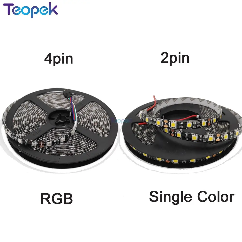 Black PCB 5050 LED Strip,DC12V,60LED/m,5m 300LED,IP20/IP65 Waterproof,RGB,White,Warm White,Red,Green,Blue RGBW RGBWW