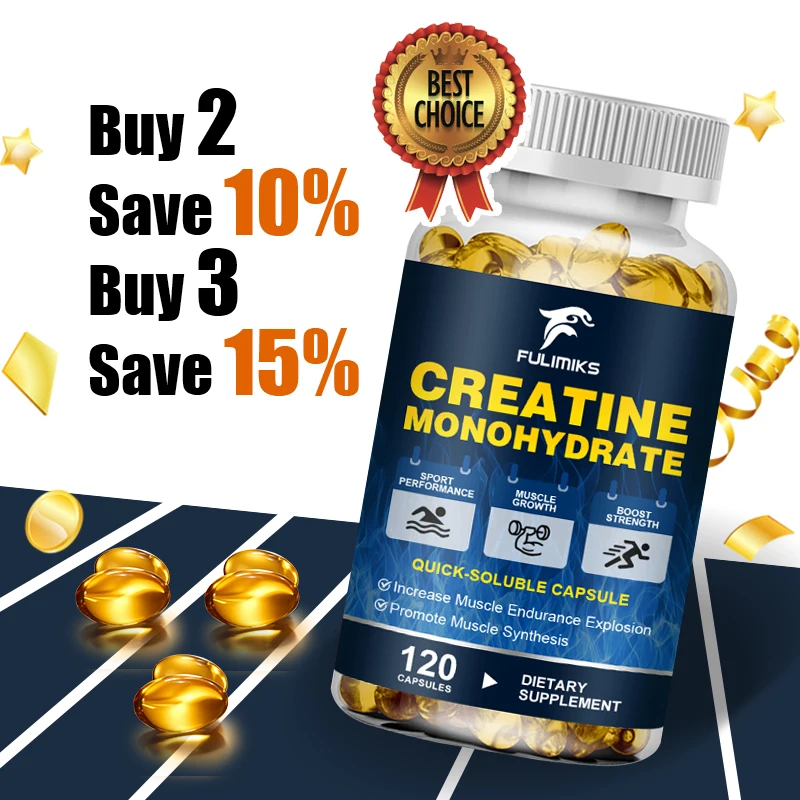 Cápsulas de Creatina Monohidrato de Alta Potencia 3000mg, Favorecen el Crecimiento Muscular, el Rendimiento Atlético, los Niveles de Energía y el Ejercicio Diario