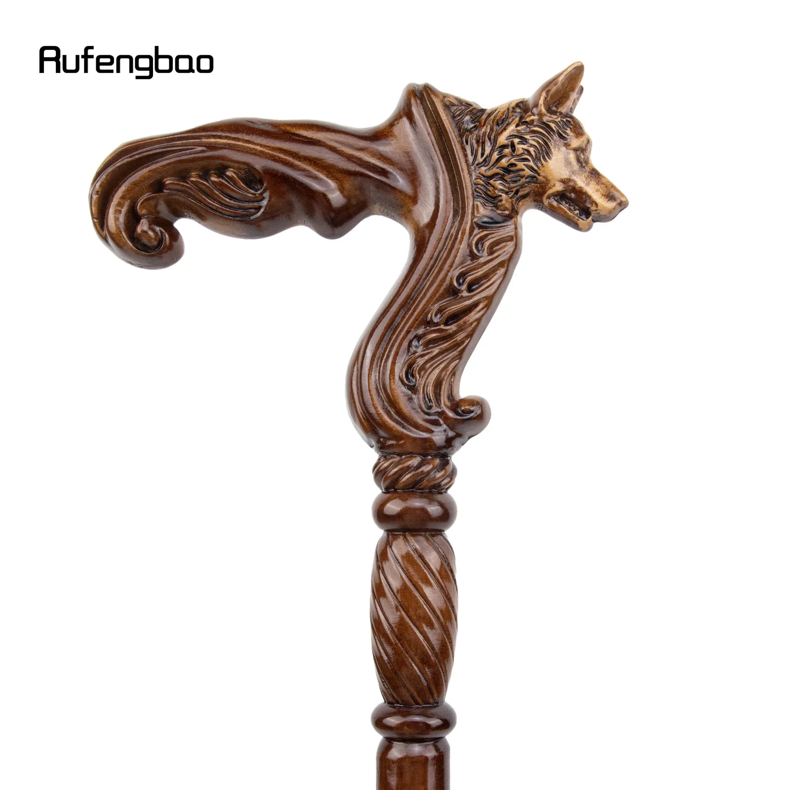 Wolf tongkat berjalan kayu coklat, hiasan vampir, tongkat berjalan cosplay kayu Halloween Mace Wand Crosier 93cm