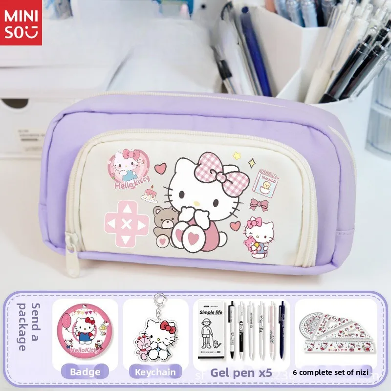 Miniso Hello Kitty Double Layer Pencil Case, Cute Cartoon Pen Holder with Large Capacity for Girls