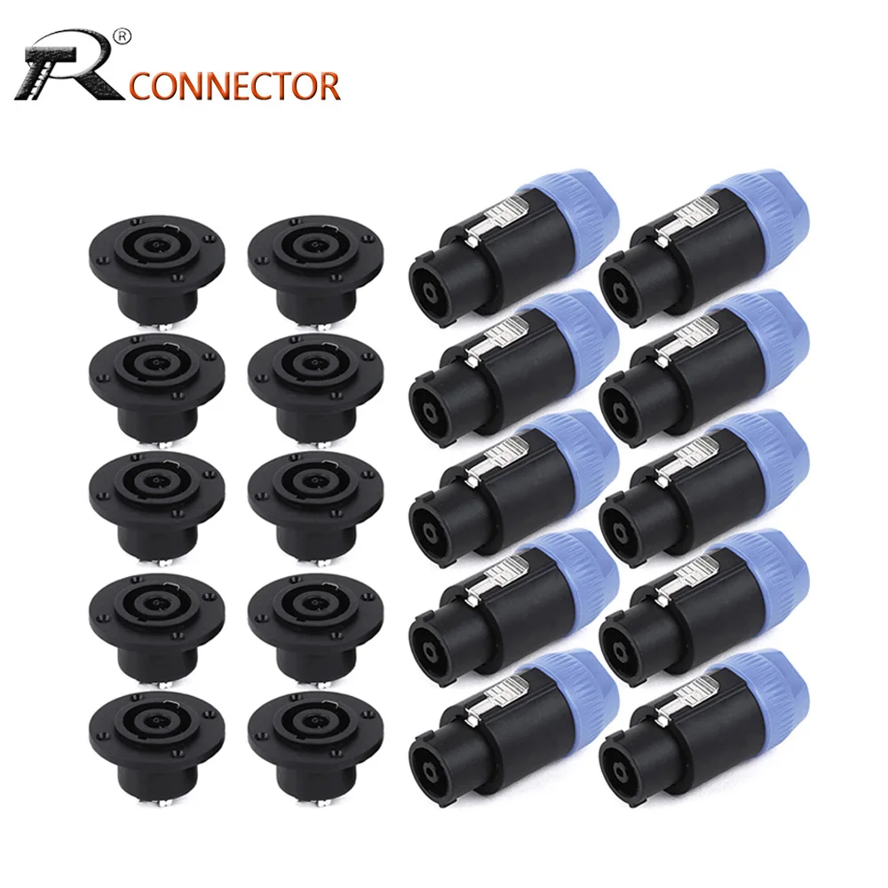 20PCS/10Sets SpeakON 8Pin Powercon Plug Speaker Cable Connectors 8 Pole Plug + 8PIN Female Jack Panel Mount Socket Adapter