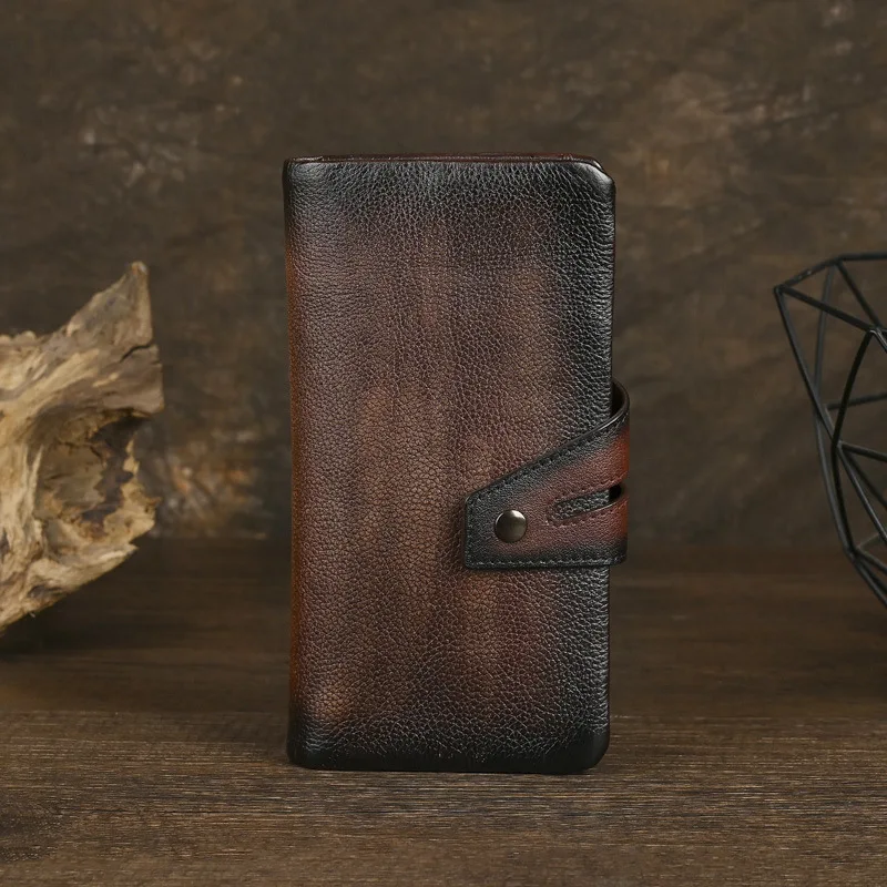 MOTAORA 2025 New Vintage Long Wallet for Women with Phone Pocket, Genuine Leather Multi-Card Slots Clutch Purse with Coin Zip