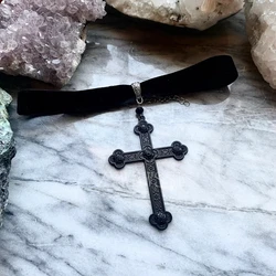 Gothic Goth Large Cross Choker Jewelry Women Gift Pagan Wiccan Pendant Statement Halloween Handmade Necklace Charm
