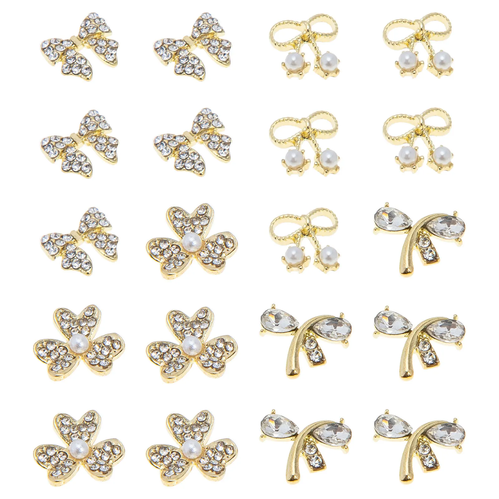 

20Pcs Nail Rhinestone Embellishments Bow Design 3D Manicure Charms for DIY Nail Art Decorations Alloy Pearl Accents