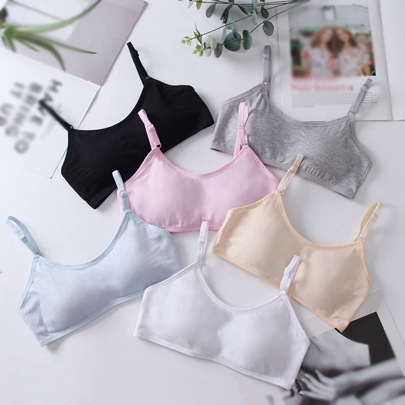 Kids Bras Young Girls Underwear Teenage Training Bras Cotton Solid Color Kid Brassiere Tube Tops Girl's Sport Bras 10-16 Years