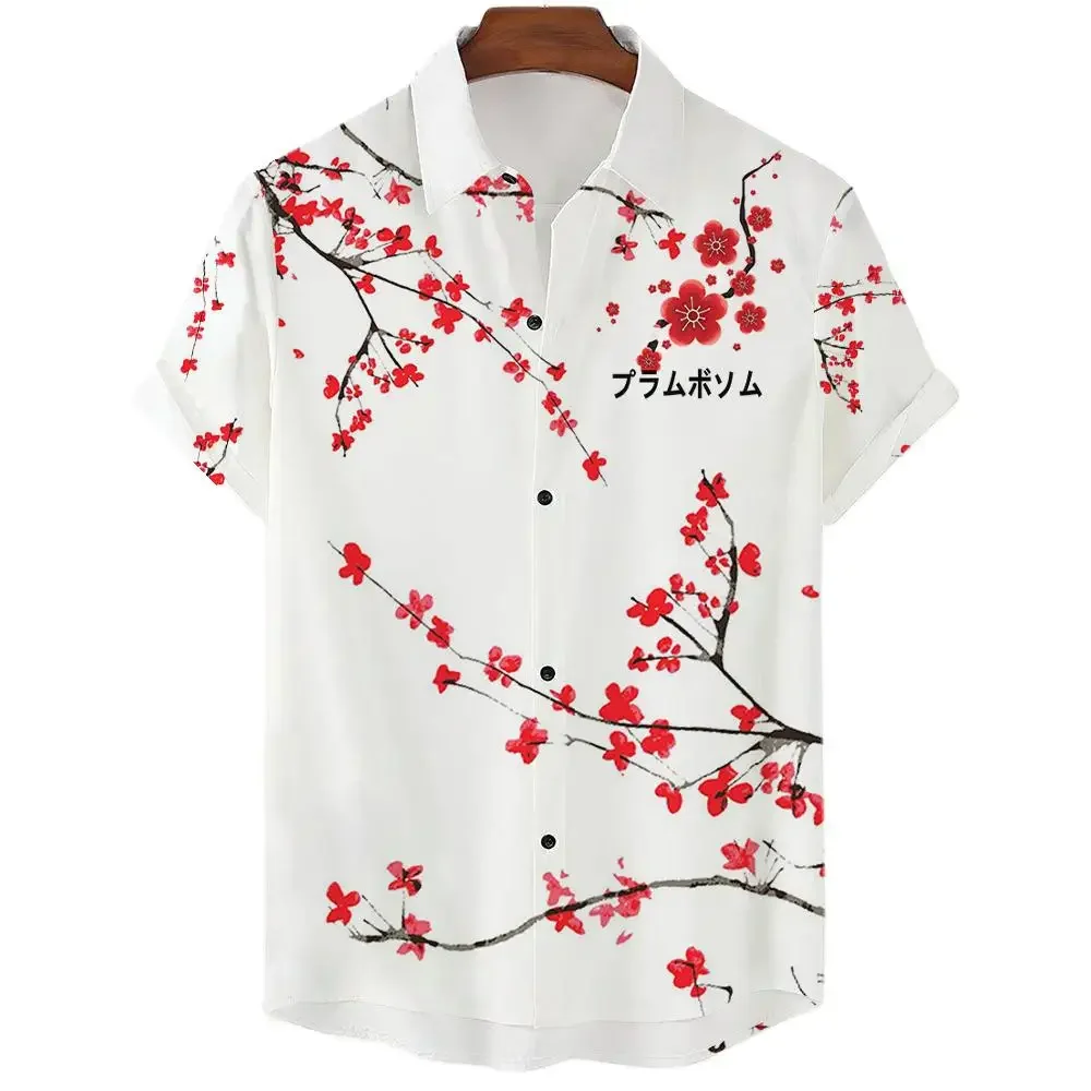 Chemise de luxe à manches courtes pour hommes, revers social, chemise boutonnée, esthétique japonaise décontractée, imprimé de fleurs de cerisier,