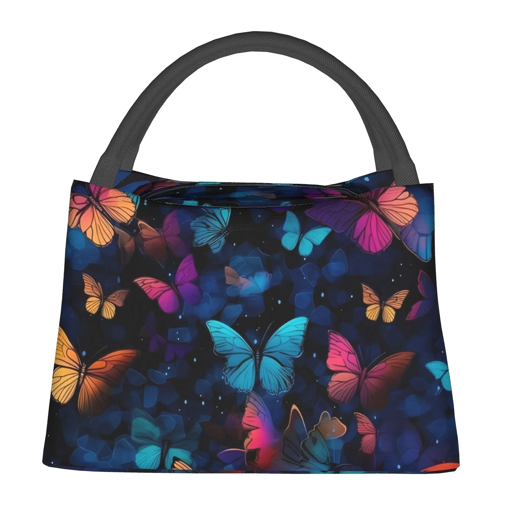 Butterfly Print Insulated Lunch Bag Portable Reusable Cooler Bag for Camping Picnic Office Work