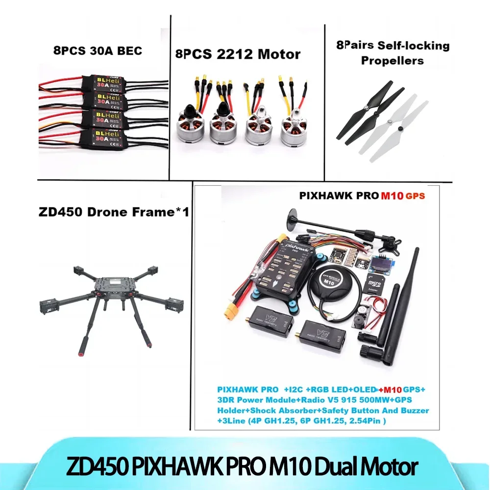 

F450 PIXHAWK PRO M10 Dual Motor Flight Fiber Frame Kit Ardupilot 100MW Radio Telemetry Quadcopter BLHELI 30A ESC 2212 Motor