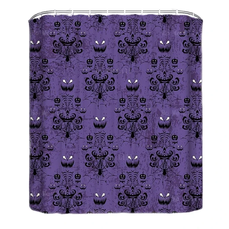 Halloween Mansion Bat With Pumpkin For Fall Polyester Fabric Waterproof Shower Curtains For Bathroom Decor With Hooks