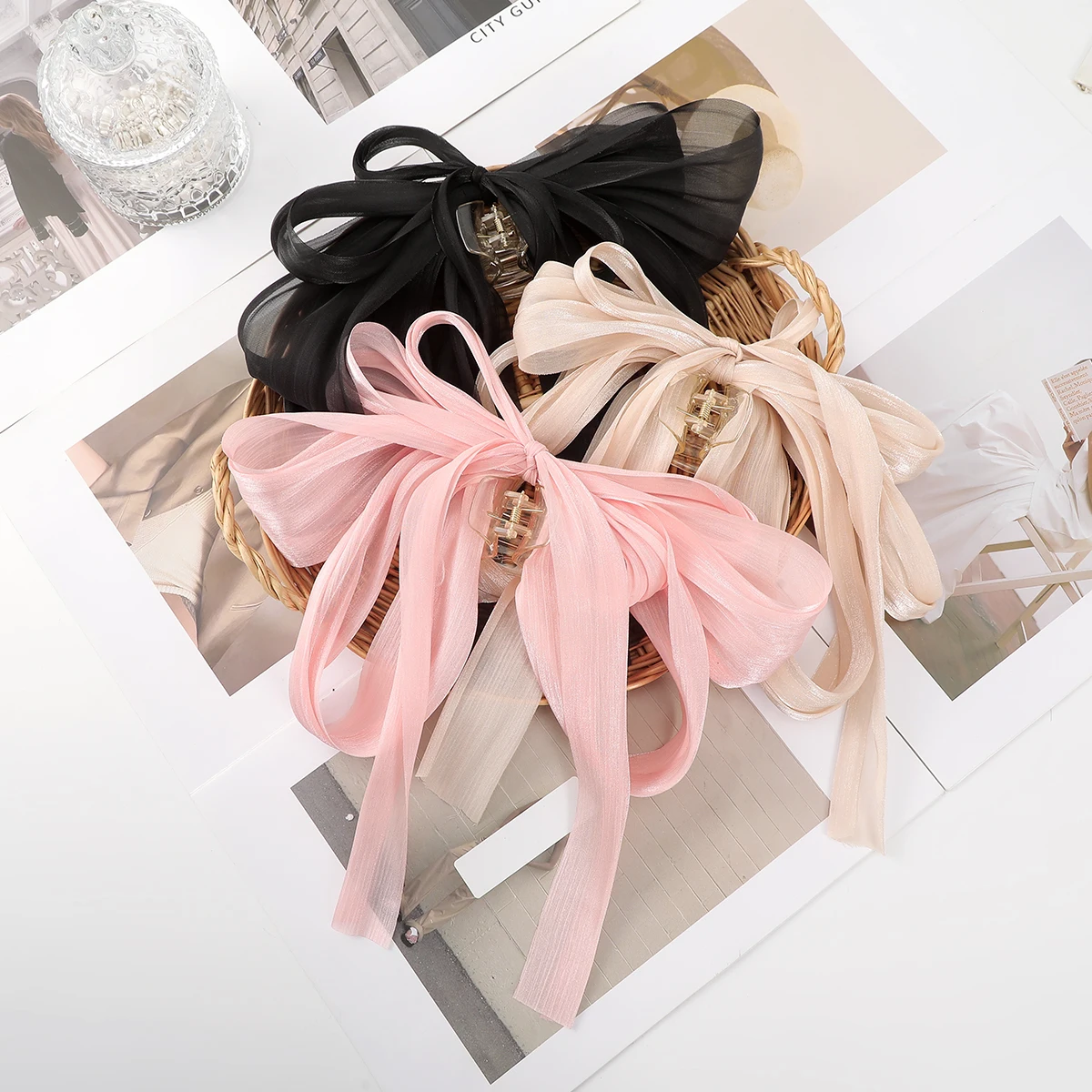 دبوس شعر بفيونكة ساتان AWAYTR-Tassel ، أغطية رأس أنيقة ، مشبك ربيعي ، مشبك شعر ثابت ، غطاء رأس ريترو للحفلات ، إكسسوارات شعر حمراء #3