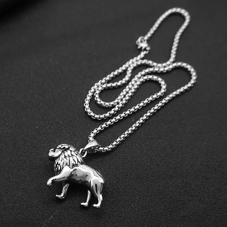 Domineering Lion Animal Pendant Necklace Men\'s Hip Hop Rock Motorcycle Jewelry Gift