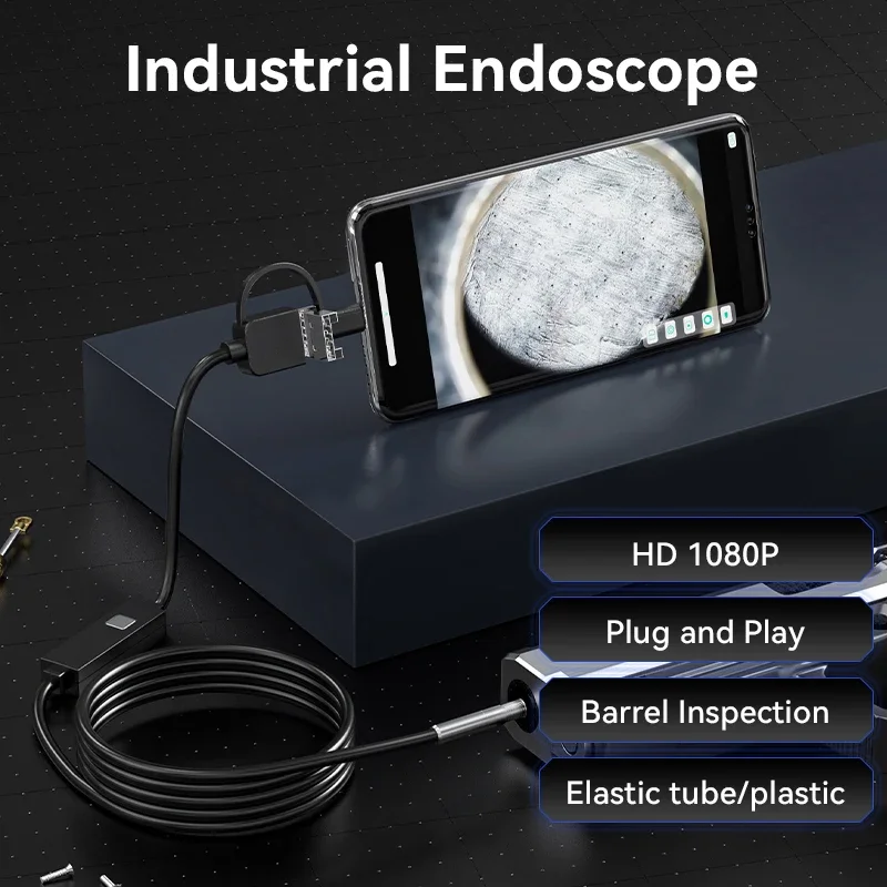 G101 3 IN 1 (Micro USB & USB & Type-C) Industrial Endoscope Camera IP67 5mm 2.5M IP67 Portable Soft Cable Borescope Camera