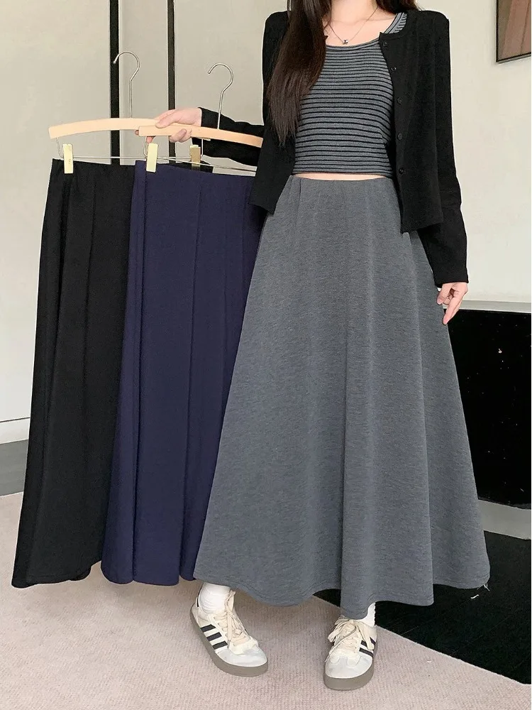 

High Waist A-Line Midi Skirt plus Size Korean Style Casual Slimming Hip Covering Autumn New Arrival Loose Fit Commute Skirt