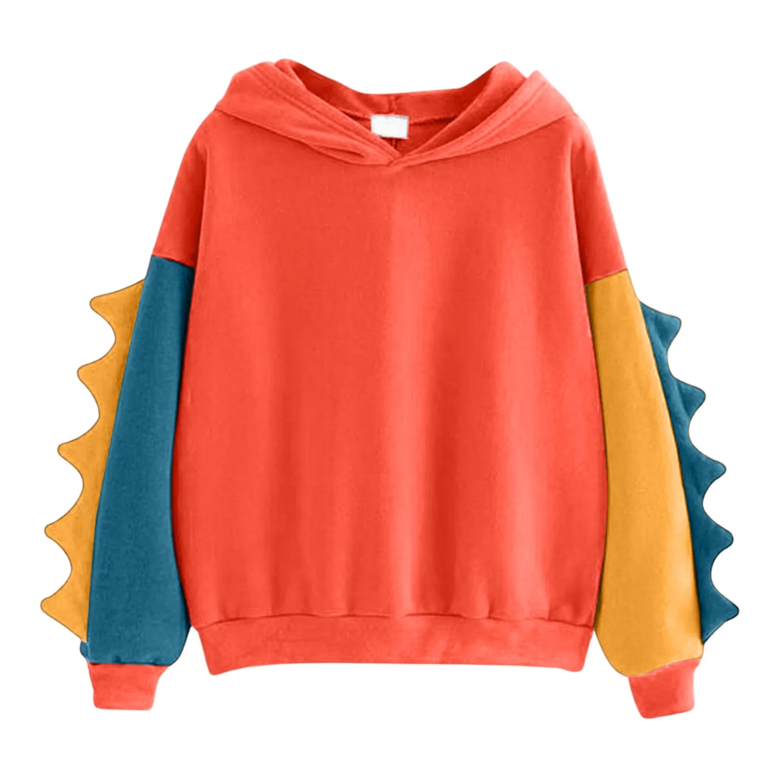 Modieuze schattige effen kleur contrasterende dinosaurus losse hoodies voor dames, comfortabele, casual en veelzijdige sweatshirts