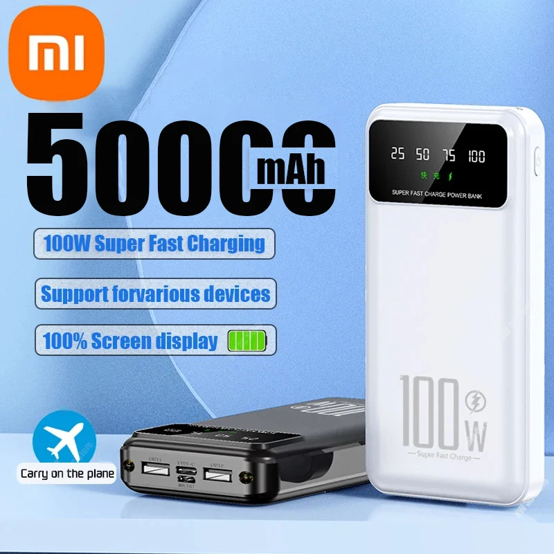 Xiaomi 50000mAh High Capacity Power Bank 100W Fast Charging Portable Spare External Battery For iPhone Huawei Samsung Xiaomi