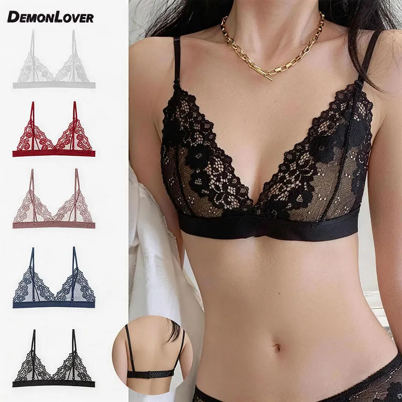 Soutien-gorge triangle léger et respirant en dentelle florale sans couture et sans armatures, lingerie sexy pour le quotidien, les rendez-vous et les fêtes