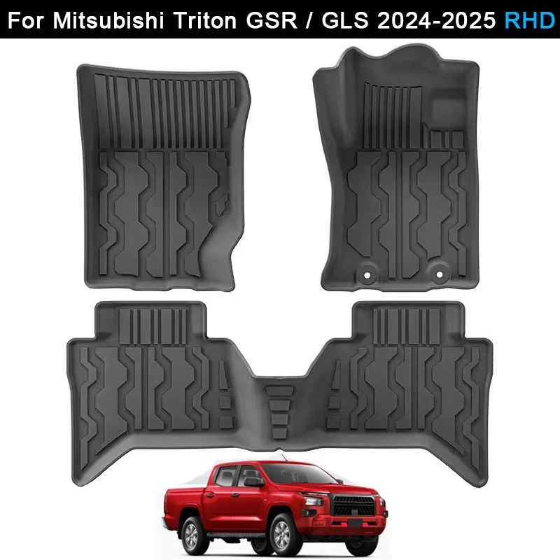 

RHD Car Floor Mats for Mitsubishi Triton GSR / GLS 2024 2025 TPE 3D Floor Liners Black Waterproof All Weather Right Rudder