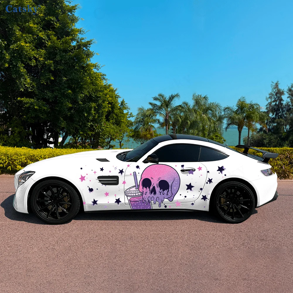 

Purple Cartoon Beverage Skull Car Vinyl Wraps Decal Selfadhesive PVC Sticker Suitable for Trucks SUV Decor Auto Accessories Gift